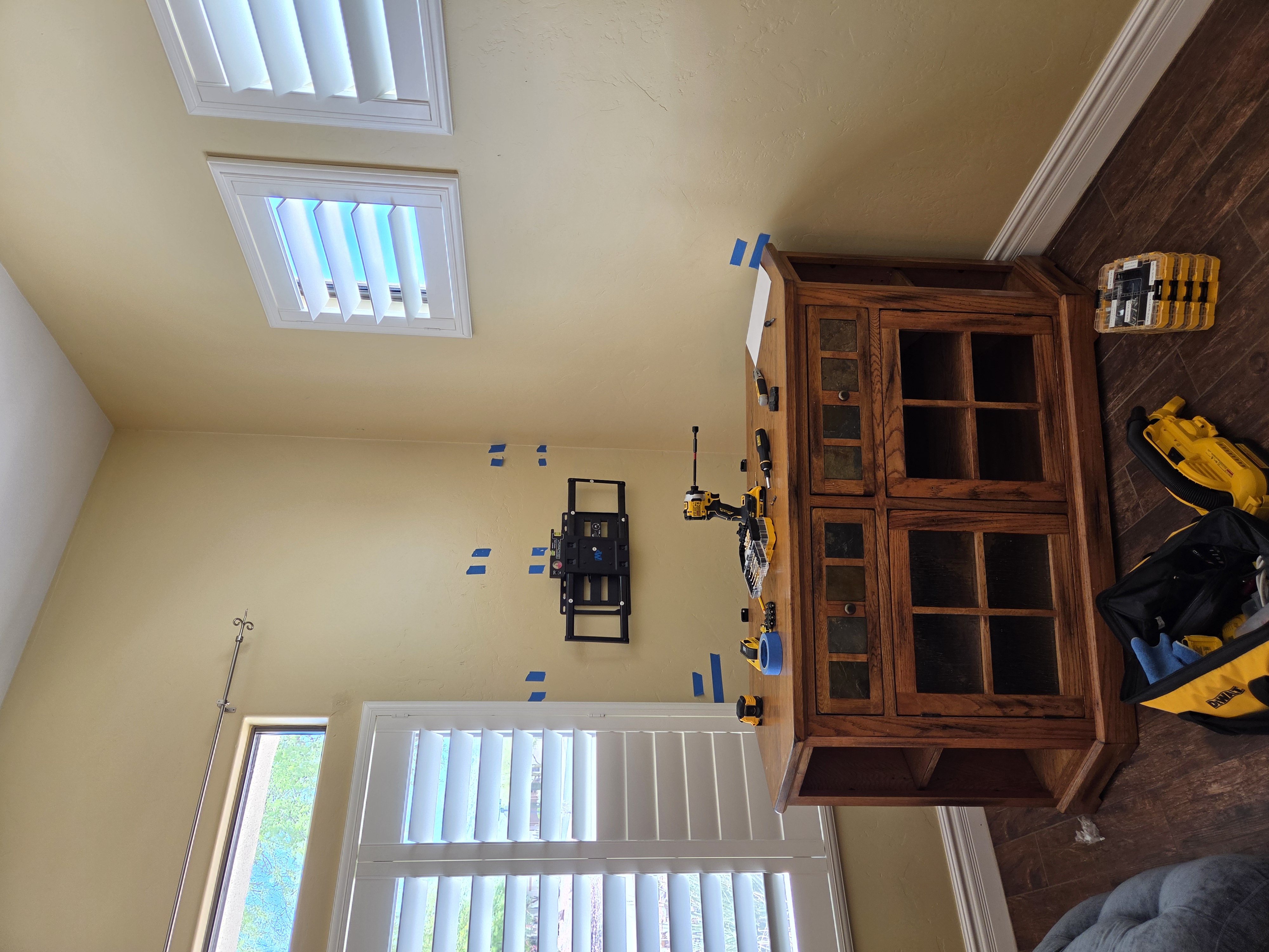 TV bracket alignment and mount layout during combined TV and taxidermy install