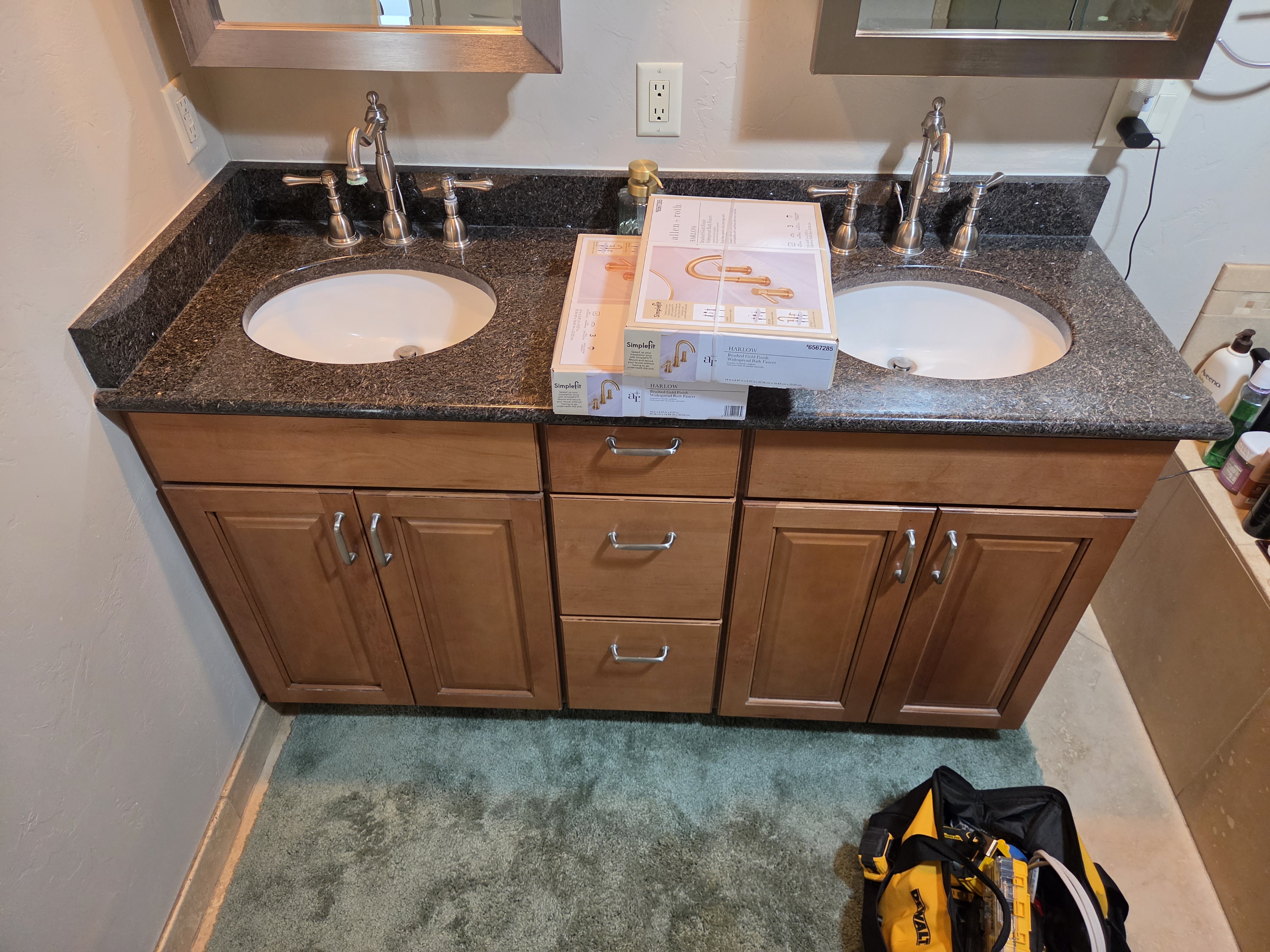 Bathroom vanity before faucet upgrade