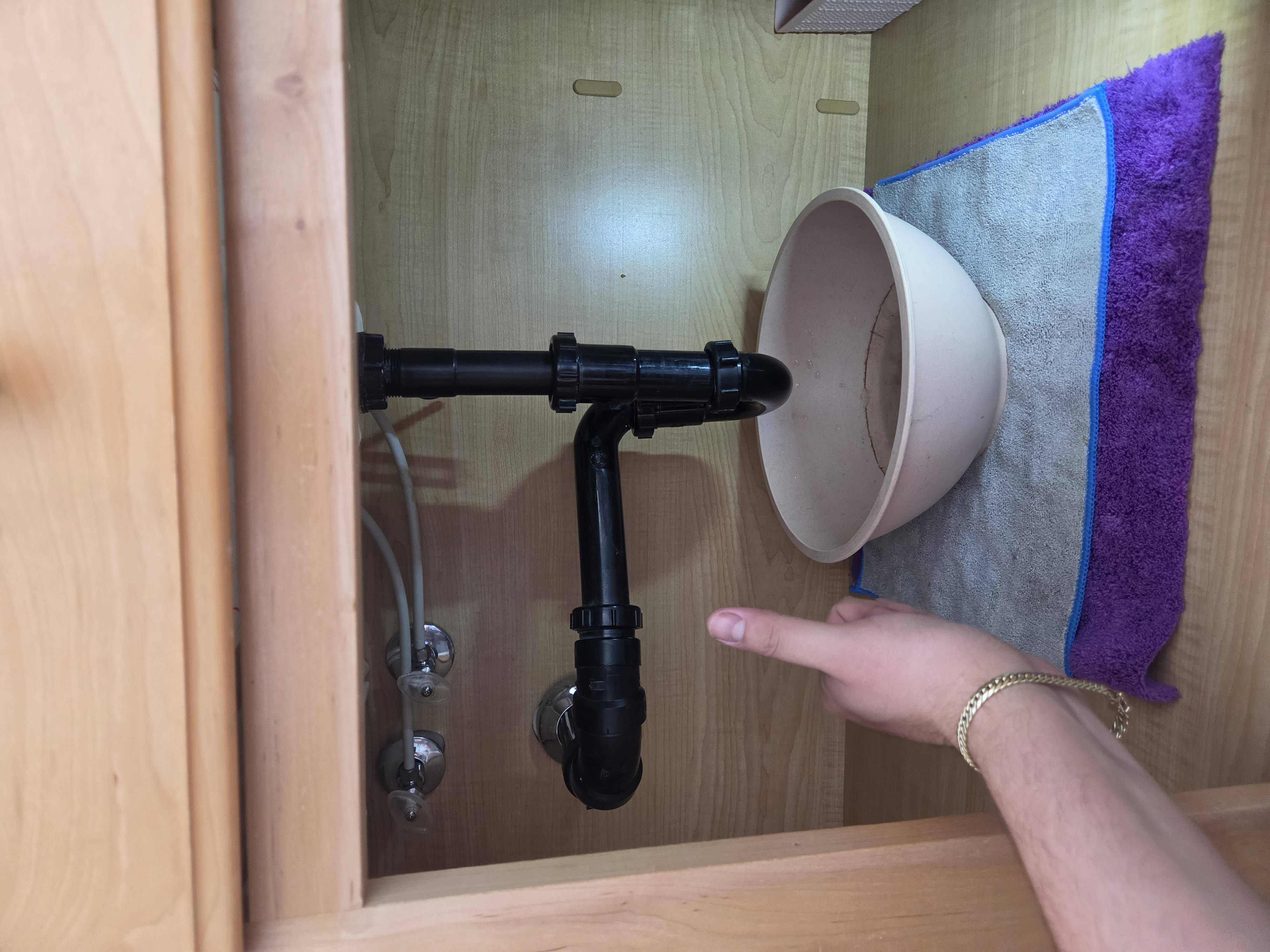 Sink drain P-trap reassembled after service
