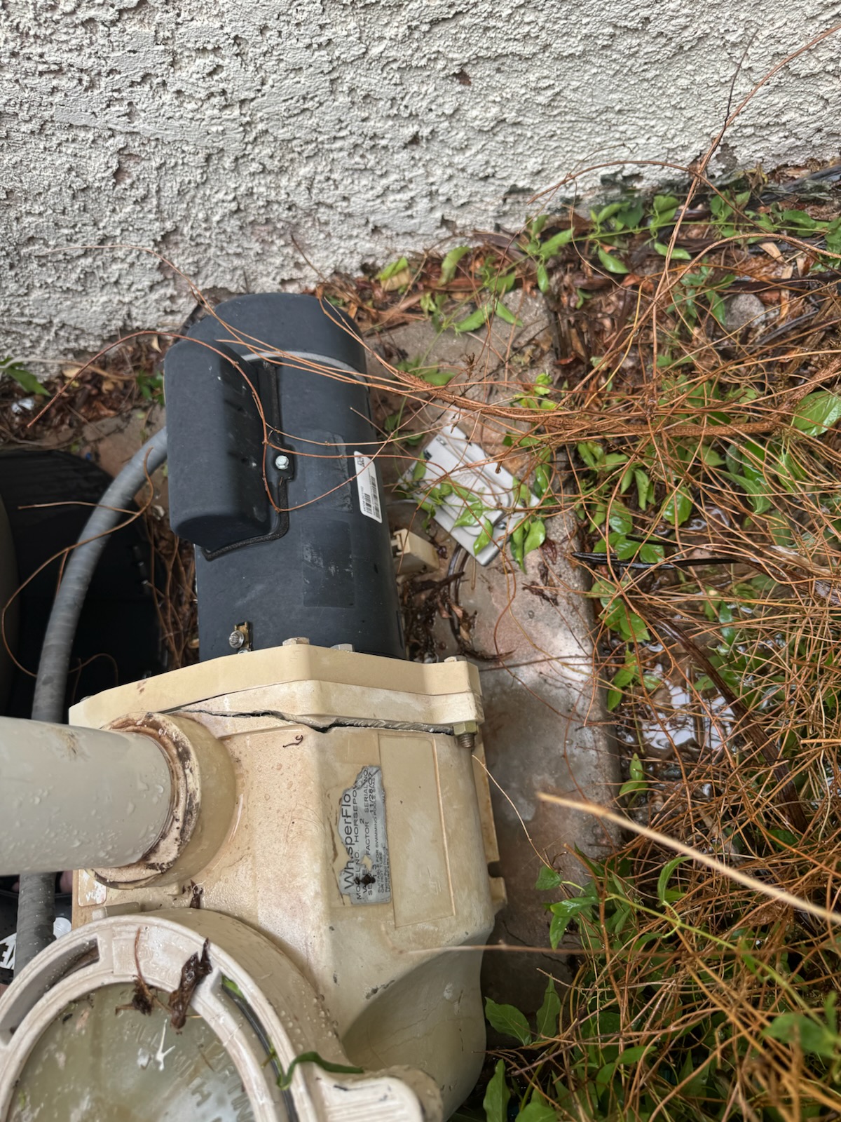 Old damaged pool pump before replacement