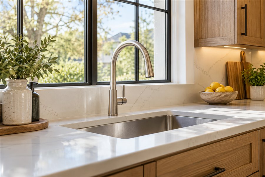 Illustration of a faucet and kitchen sink