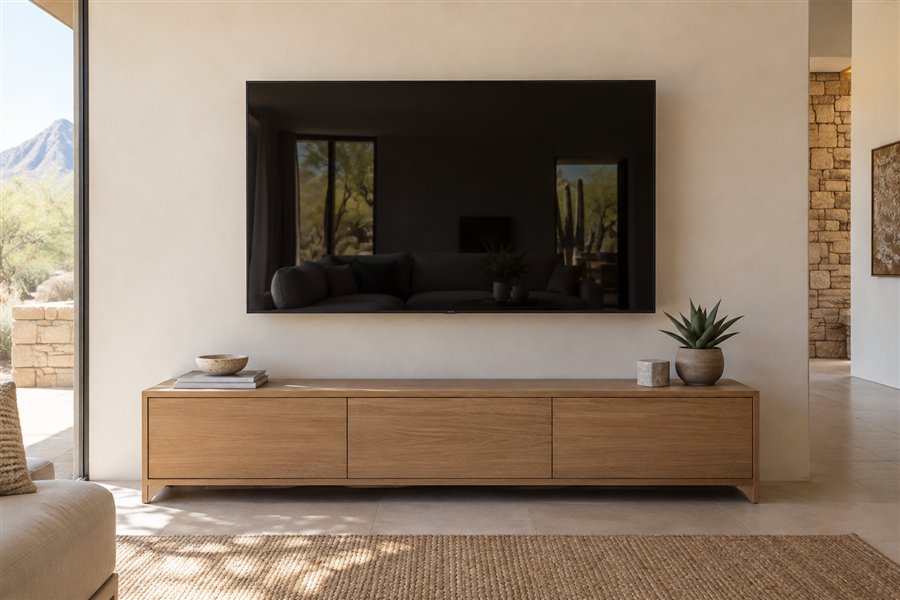 Illustration of a wall-mounted TV above a media console